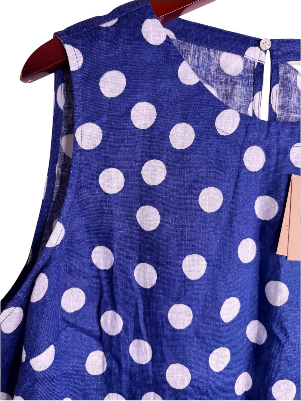 BODEN NWT Polka Dot Linen Sleeveless Shell Size US 14 in Blue Dot - Picture 7 of 14